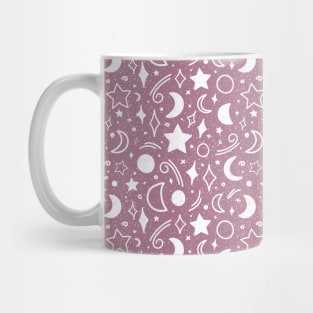 Galaxy sky pattern with moons and stars lilac purple color Mug